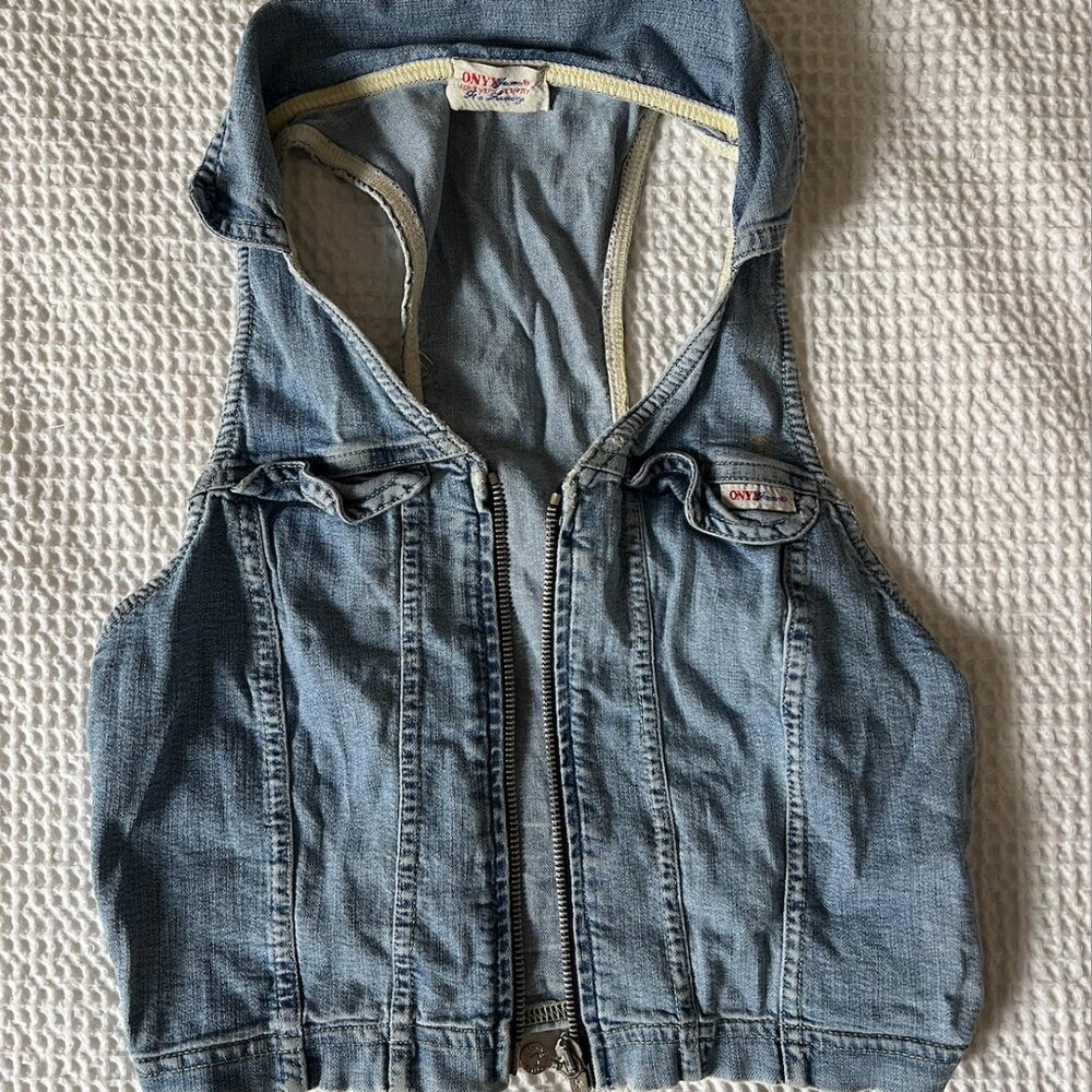 Vintage Denim Cropped Halter Top